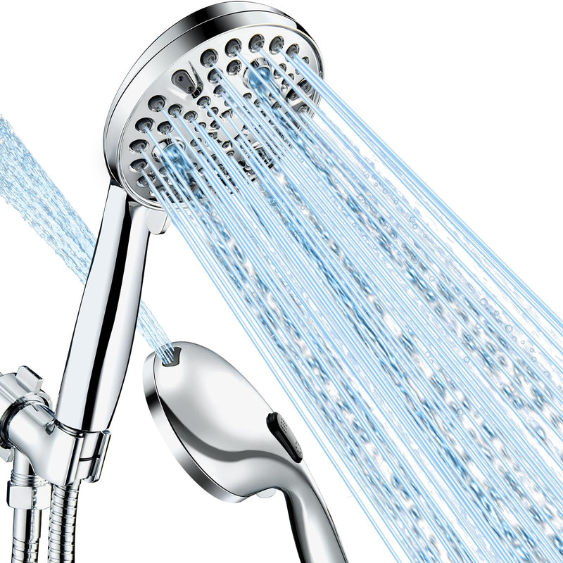 Shower Head with Handheld, High Pressure 10 Spray Built-in Pause & Power Wash, Anti-clog Nozzles, Detachable Hand Held Showerhead with Leakproof Stainless Steel Hose&Adjustable Overhead Bracket Chrome Modern Premium Chrome
