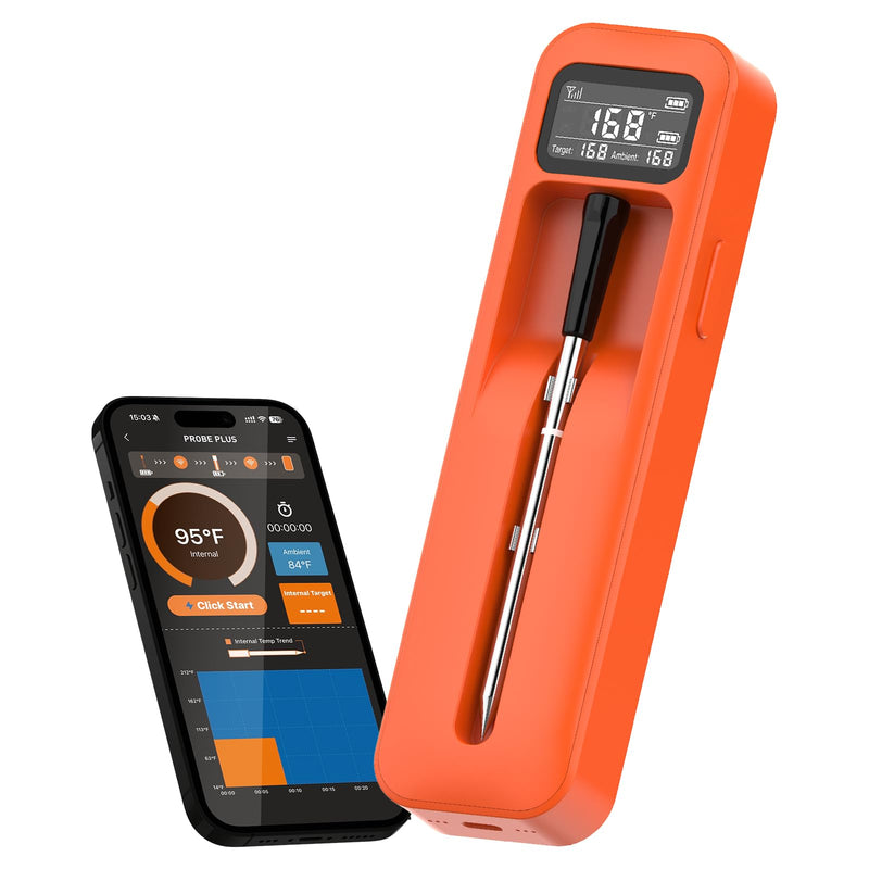 Smart Wireless Digital Meat Thermometer with Ceramic Probe, Food Thermometer Standalone Display Base 3000FT Range Real-time Monitoring ±0.5°F Accuracy,for BBQ/Oven/Grill/Smoker/Air Fryer 1 Probe