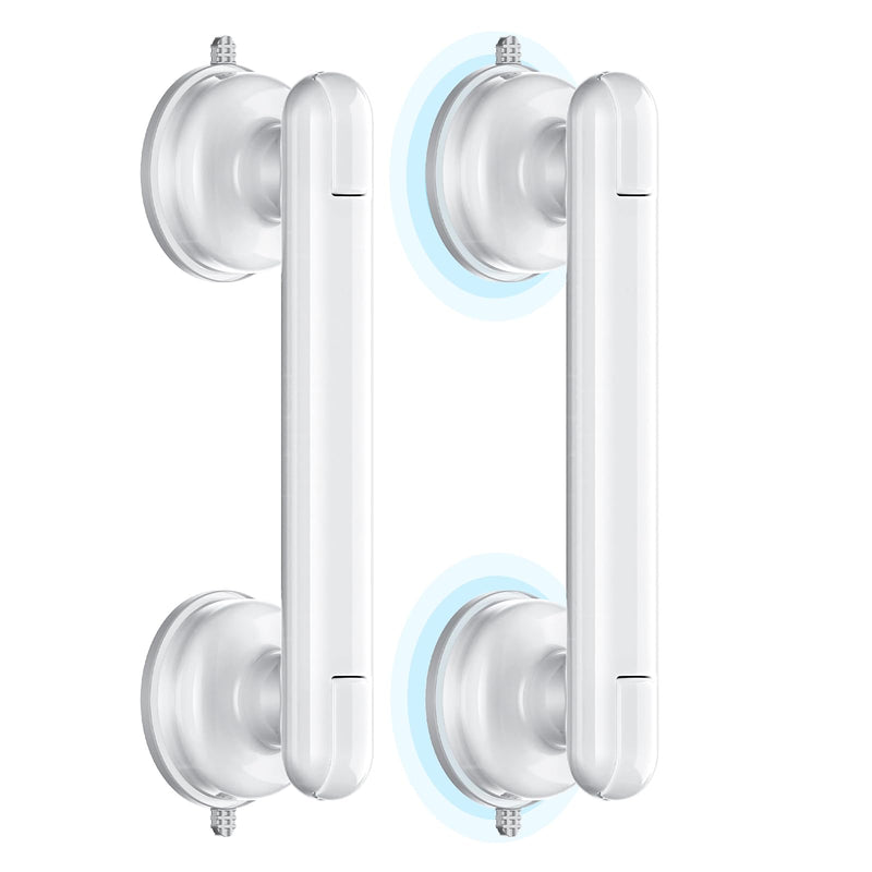 Grab Bars for Bathtubs and Showers, Shower Handles for the Elderly and People in Need, 2026 Upgraded Rubber Suction Cup with Maximum 350 lbs Suction Power, No Drilling-(White-2 Pack) 2 Pack White