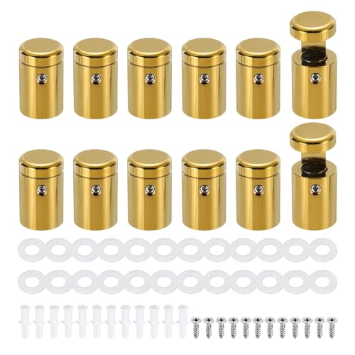 MECCANIXITY 12pcs Side Clamp Standoffs, 3/4" x 1" Gold Aluminum Standoff Screws Wall Sign Mounting Hardware Edge Grips for Acrylic Signs, Hanging Picture Frame, Advertising 3/4" x 1"