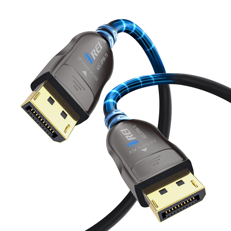 OREI 8K DisplayPort 2.0 AOC Cable 15ft – 54Gbps, 8K@120Hz, 4K@240Hz, VRR