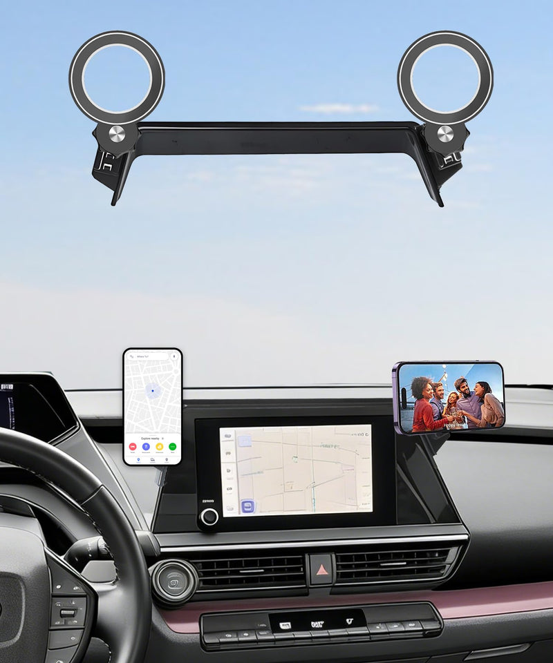 Car Phone Holder for Toyota Prius 2023 2024 2025 2026 8" Screen Accessories | MagSafe Strong Magnetic Clip-On Cell Phone Mount, Dual Slots for Driver & Passenger, 360° Rotatable Hands-Free Holders for 2023-2026 Prius (8" Screen DUAL SLOTS HOLDERS)