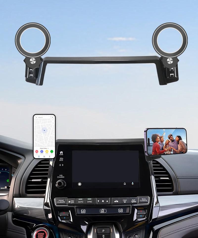Car Phone Holder for Honda Odyssey 2018-2024 8-inch Screen Accessories | MagSafe Strong Magnetic Clip-On Cell Phone Mount, Dual Slots Holders for Driver & Passenger, 360° Rotatable Hands-Free Holder fit for 2018-2024 Honda Odyssey (8 Inch Screen)