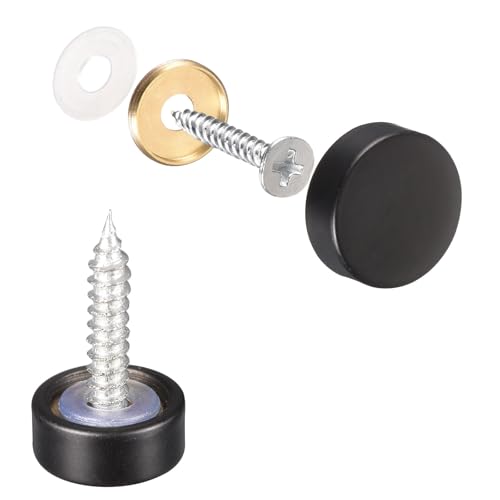 Generic Mirror Screws, 12mm/0.47", 10Pcs Brass Decorative Cap Screws Cover Nails Fasteners for Mirror Tables Bath Plates Wardrobes Glass Signs, Black