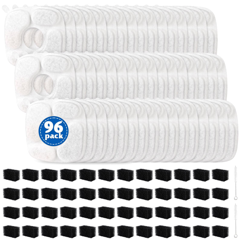 96 Pcs Cat Water Fountain Replacement Filters-48 Pack Cat Fountain Filters with 48 Pack Sponges, Compatible with VEKEN 95oz/2.8L, 67oz/2L, 135oz/4L Pet Drinking Fountain 96Pack