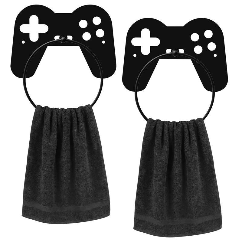 2pcs Gaming Metal Towel Rings Boys Room Towel Holder Oil Rubbed Bath Towels Ring Black Art Hand Towels Rack for Bathroom Kitchen Hanger Home Decors Gifts Game Controller