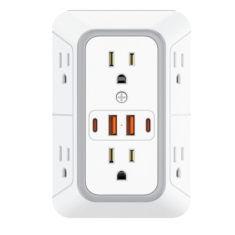 Outlet Extender 6 AC Surge Protection 1050J,Wall Charger 2 USB A&2 USB C | Multi Plug Wall Outlet,6 Outlet Splitter,3-Sided Power Strip,Wide Space Wall Adapter for Home Office Kitchen Travel 1 pack