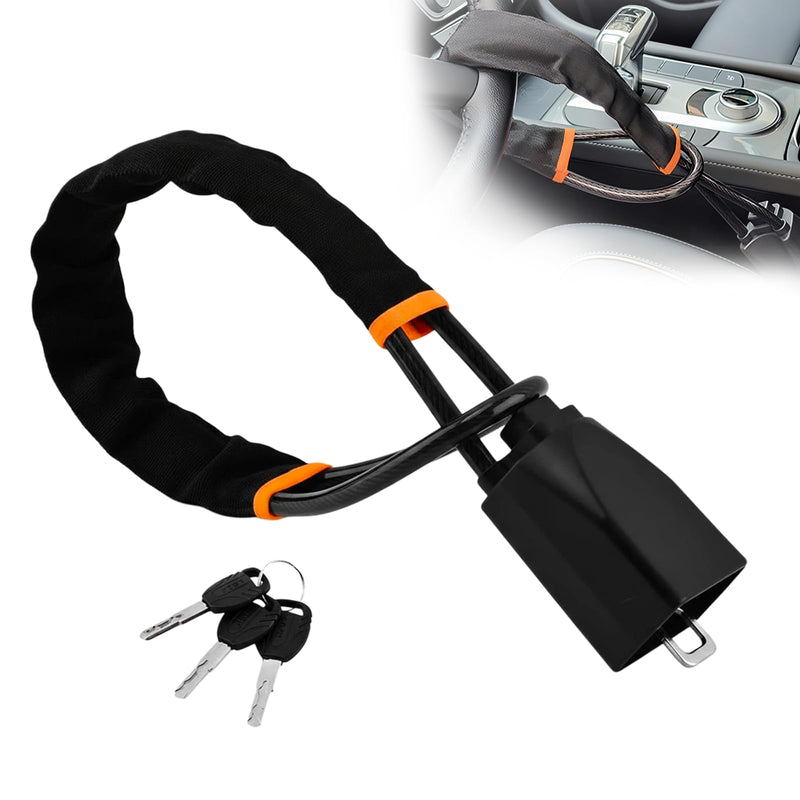 Car Steering Wheel Lock Anti-Theft Device, Seat Belt Lock with 3 Keys, Universal Car Security Anti Theft for Most Vehicles, Trucks, SUVs, Vans & Golf Carts (Black)