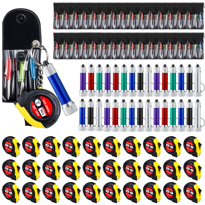 Jutom 18 Pcs Mini Tape Measure Keychain Screwdriver LED Light Keychain Bulk Men Adult Tool Party Gifts Prize for Man Father's Day Housewarming Gifts Adult Useful Tool Favors (Colorful) Colorful