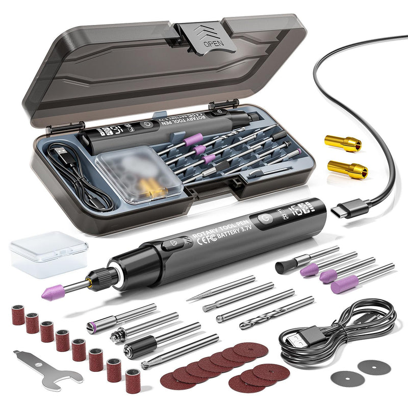Mini Cordless Rotary Tool, 6-Speed, 3.7V Rechargeable Rotary Tool Kit with 36 Accessories, USB Charging Digital Display Multi-Purpose DIY Tool for Sanding, Polishing, Drilling, Engraving 3d Combo 36PCS