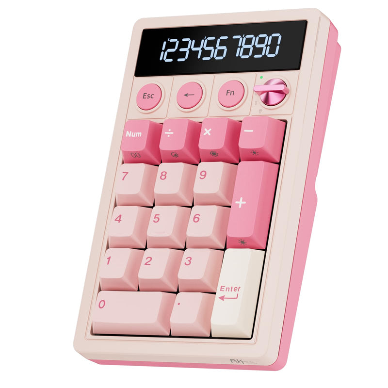RK ROYAL KLUDGE M20 Wireless Number Pad, Mechanical Numpad with LCD Display, PC Numpad & Calculator Modes, Programmable Numeric Keypad, Bluetooth/2.4G/Wired, RGB Hot-Swappable for Win/Mac Pink Linear Creamy Switch