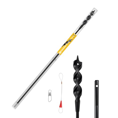58" Flexible Installer Drill Bit for Pulling Wires in Walls, Ceilings, and Sidewalks, 3/4" Auger with Screw Point & Fish Eye, 1/4" 3-Flat Shank for Wood & Conduits, with Wire Puller & Storage Tube 3/4in 58in L