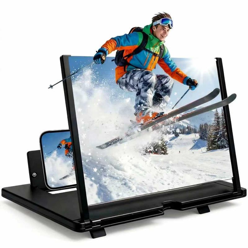 12" Phone Screen Magnifier for Cell Phone, Foldable 3D HD Acrylic Screen Amplifier, Portable Smartphone Screen Enlarger Stand for Movies & Gaming, Universal Phone Stand for All Smartphones (Black)