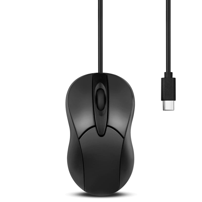 Perixx PERIMICE-405C Wired Portable USB-C Mouse - Reliable 2ft Wired USB-C Cable for Laptop, Tablet, or Smartphone - Silent Click - Black
