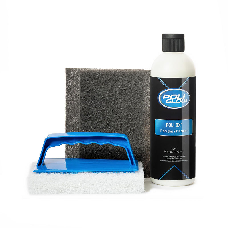 Poli Ox® Oxidation Removal Kit for Boats, RVs, or Fiberglass Surfaces–Removes Heavy Oxidation, Stains & Grime–Safe on Fiberglass, Gelcoat, Vinyl Decals: Includes 16 oz Cleaner, Scrub Pad & Sanding Pad Liquid Ox