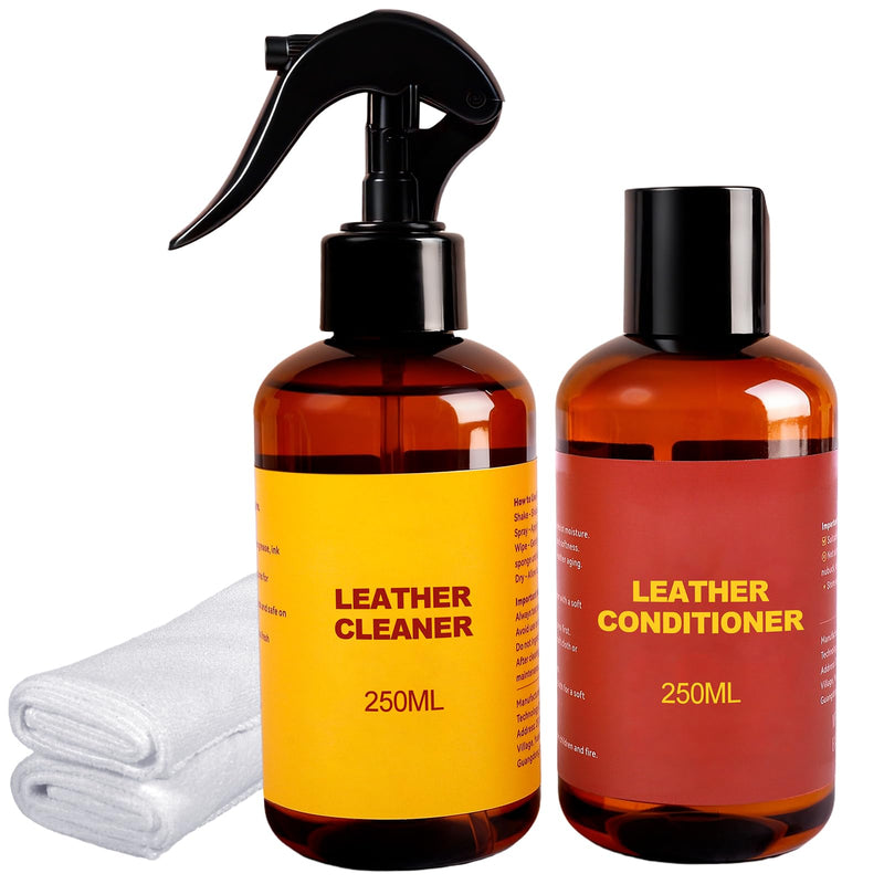 Leather Cleaner and Conditioner for Couch: Complete 2-Step Care Set for Car Interior Furniture Sofa Shoes Bags & Jackets