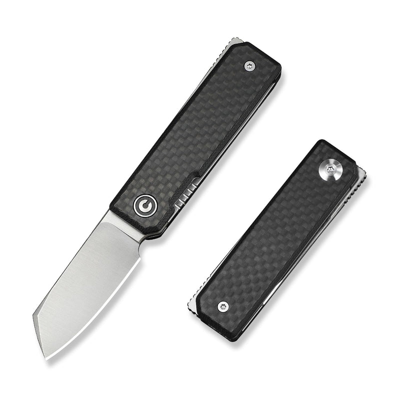 CIVIVI Kukei Mini Pocket Knife for EDC- 2.02" Nitro-V Blade, Carbon Fiber Overlay On G10 Handle, Liner Lock, Small EDC Folding Knife with Leather Sheath C25036-4 Black