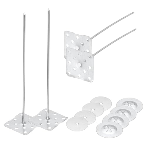 PATIKIL Perforated Insulation Pins 3.9 Inch, 100 Pcs 0.8 Inch Washers Insulation Stick Pins Aluminum Round Insulation Hangers for Foam Board Wall Floor Ceiling