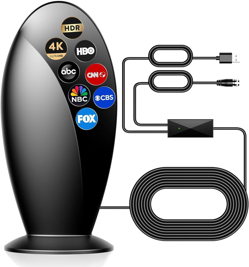  [AUSTRALIA] - Digital TV Antenna Indoor,【1200+ Miles Super Long Range】【Smart Chip for Local HD Channels】-with Amplifier Signal Booster,Supports 4K 1080p for Smart & Older TVs,18ft Coax Cable Gloss Black Compact