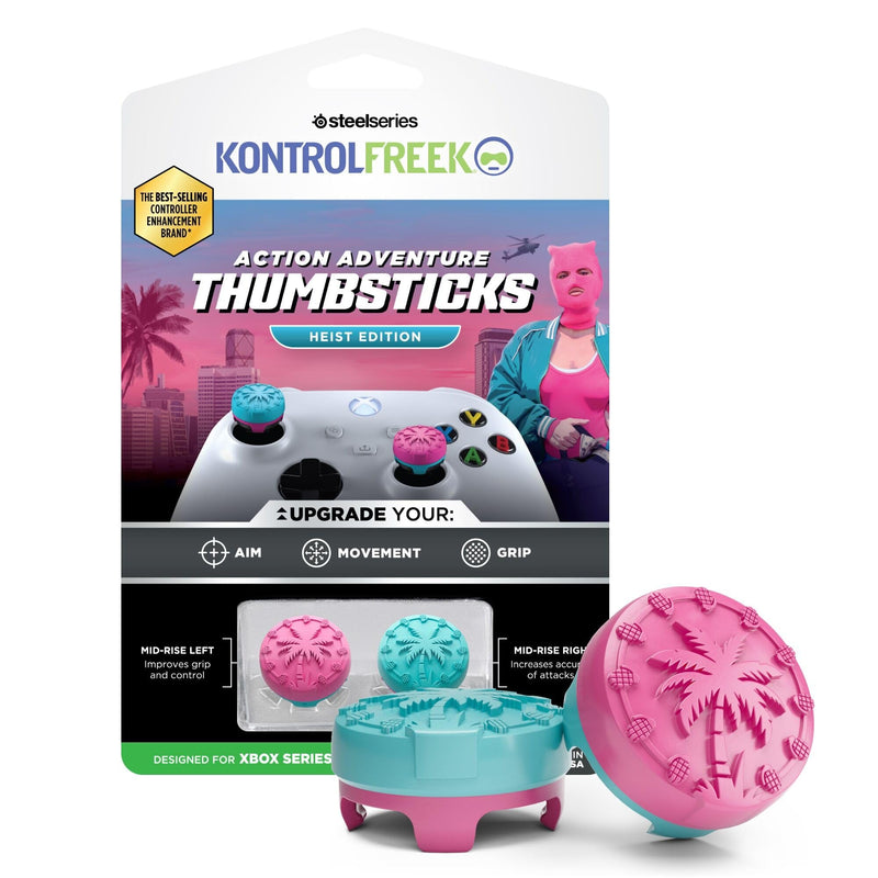 KontrolFreek Action Adventure Performance Thumbsticks – Heist Edition for Xbox One & Xbox Series X|S Controller | Pink/Blue