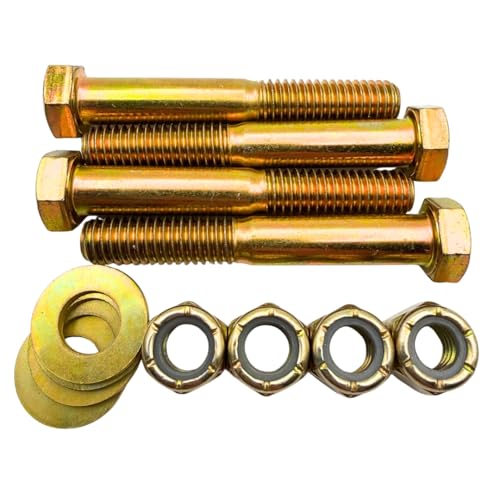 3/8"-16 x 2-1/2" Grade 8 Bolts (4-Pack) – Heavy-Duty Hex Bolts with Flat Washers & Nylon Lock Nuts – High-Strength SAE Anti-Vibration 2.5" Coarse Bolts for Automotive, Machinery & Construction 3/8" x 2-1/2" Nylon Lock Nut 4
