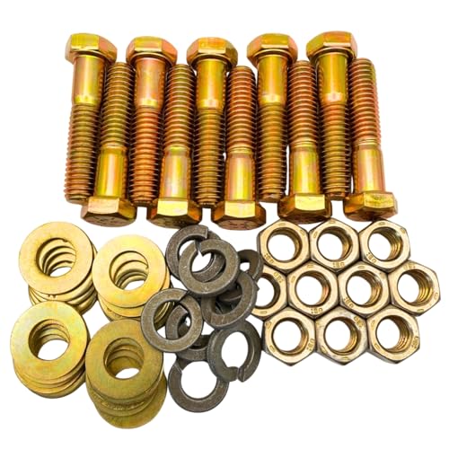 3/8"-16 x 1-3/4" Grade 8 Bolts (10-Pack) – Heavy-Duty Hex Bolts Includes Flat Washers Lock Washers & Nuts – High-Strength SAE 1.75" Coarse Bolts for Automotive, Machinery & Construction 3/8" x 1-3/4" Standard Nut 10