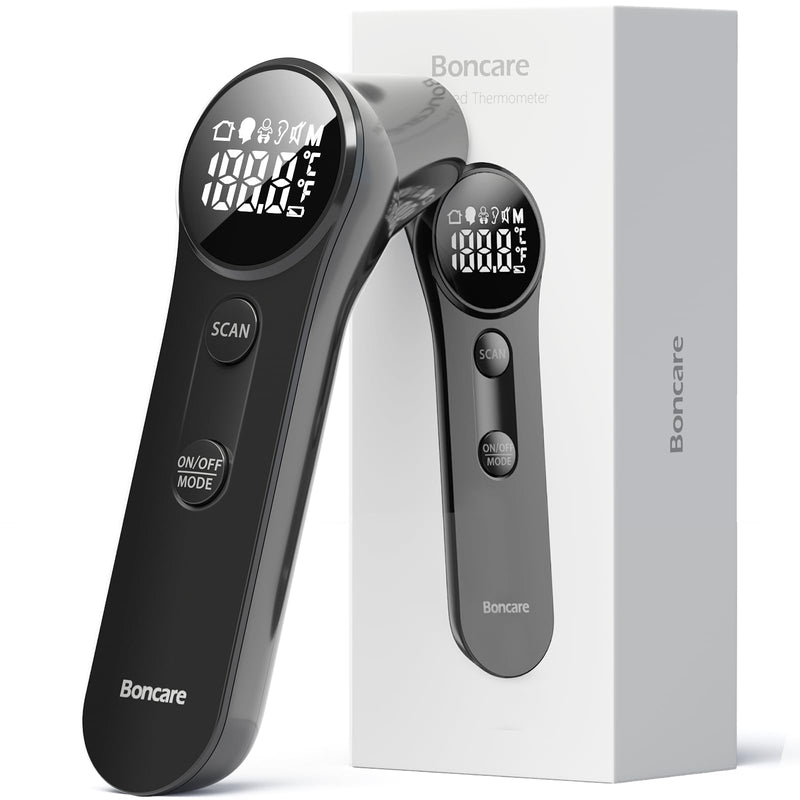 Boncare Thermometer for Adults, Kids, Accurate Digital Forehead Thermometer, Medical Grade FSA-HSA Eligible Touchless Infrared Ear Thermometer, Fever Alarm & Silent Mode, 1s Instant Results Black