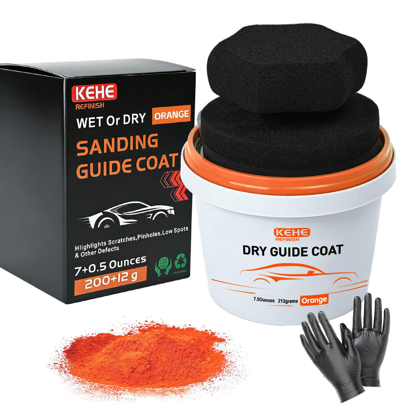 7.5 oz(212g) Orange Dry Guide Coat Auto Body,Ultra-Fine Sanding Powder Coat Kit-Efficiently Detects Sanding Scratches, Pinholes in Body Fillers,Repairs Surface Imperfections and Dents Orange Coat