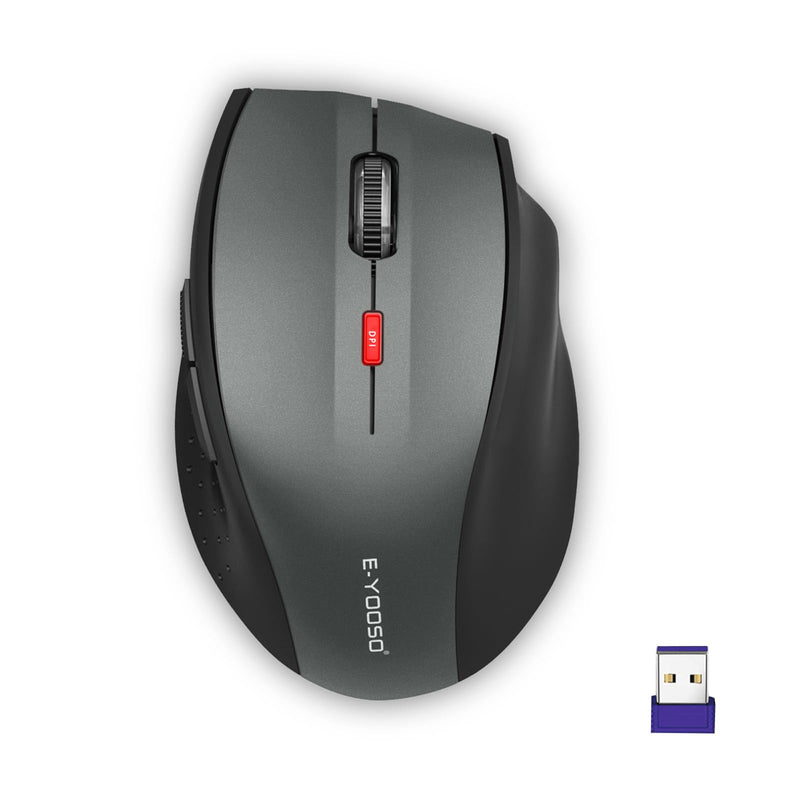 E-YOOSO Wireless Mouse for Laptop, Silent Portable Computer Mouse with 6 Buttons, 4800 DPI, 18 Months Battery Life, 2.4GHz Quiet Optical USB Mouse for PC Chromebook Windows Mac Gray & Black