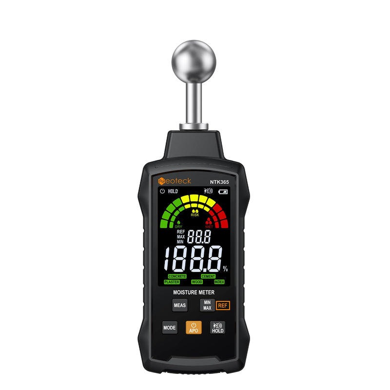 Neoteck Moisture Meter with REF Comparison, ±2.5% Accuracy Pinless Non-Destructive Moisture Detector with 5-40mm Measuring Depth,3-Color Warning Display,5 Modes for Wood Concrete Cement Plaster