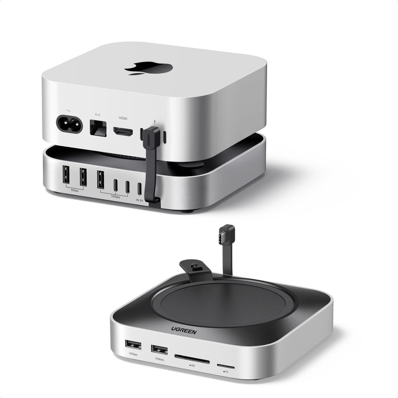 UGREEN Mac mini M4 Dock & Stand with NVMe SSD Enclosure | 3 USB A 10Gbps, USB C Data Port, SD Card Reader for Mac mini M4/ M4 Pro
