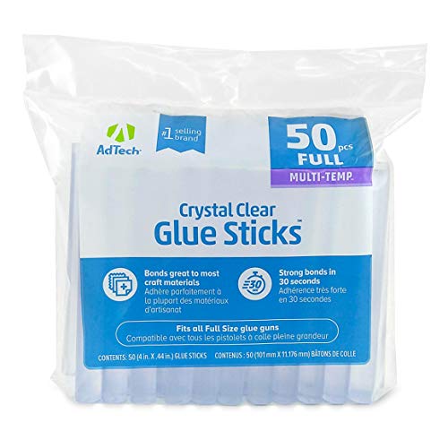 AdTech Crystal Clear Hot Glue Gun Sticks (W220-14ZIP50C) – Full Size Hot Glue Sticks. All-Purpose Glue Sticks for Crafting, Scrapbooking & More. 50 Pieces. Length: 4” Diameter: .44”.