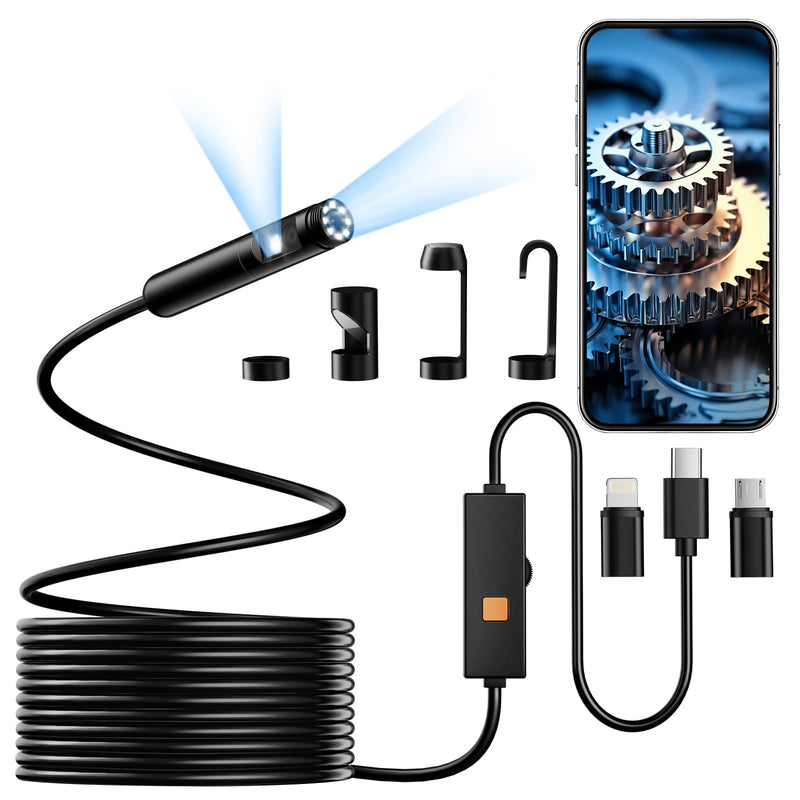 Endoscope Camera with Light, Dual-Lens 1920P HD Borescope Tools with 8+1 Adjustable LED Lights, 9.8FT Semi-Rigid Snake Cord IP67 Waterproof Inspection Camera for iPhone, iPad, iOS and Android Phone Dual Lens