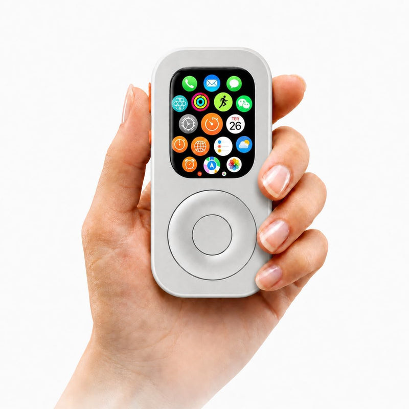 RePod Aluminum Case for Apple Watch S7/8/9 41mm Protective Cover | Retro Music Player Design; Functional Mechanical Scroll Wheel; Premium CNC Metal Handheld Guard; Silver Watch Accessory