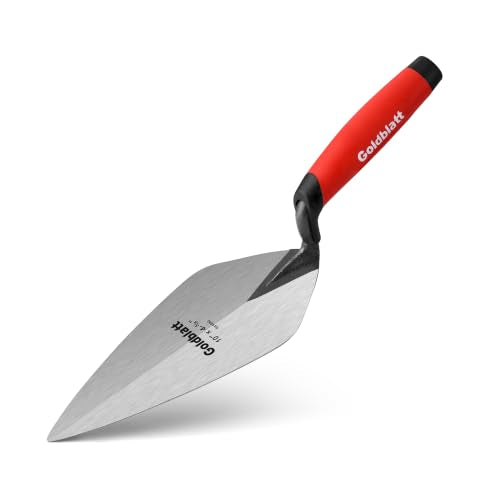 Goldblatt Pro London Brick Trowel, 10"x4-5/8", One-Piece Steel, Soft Grip 10"x4-5/8"