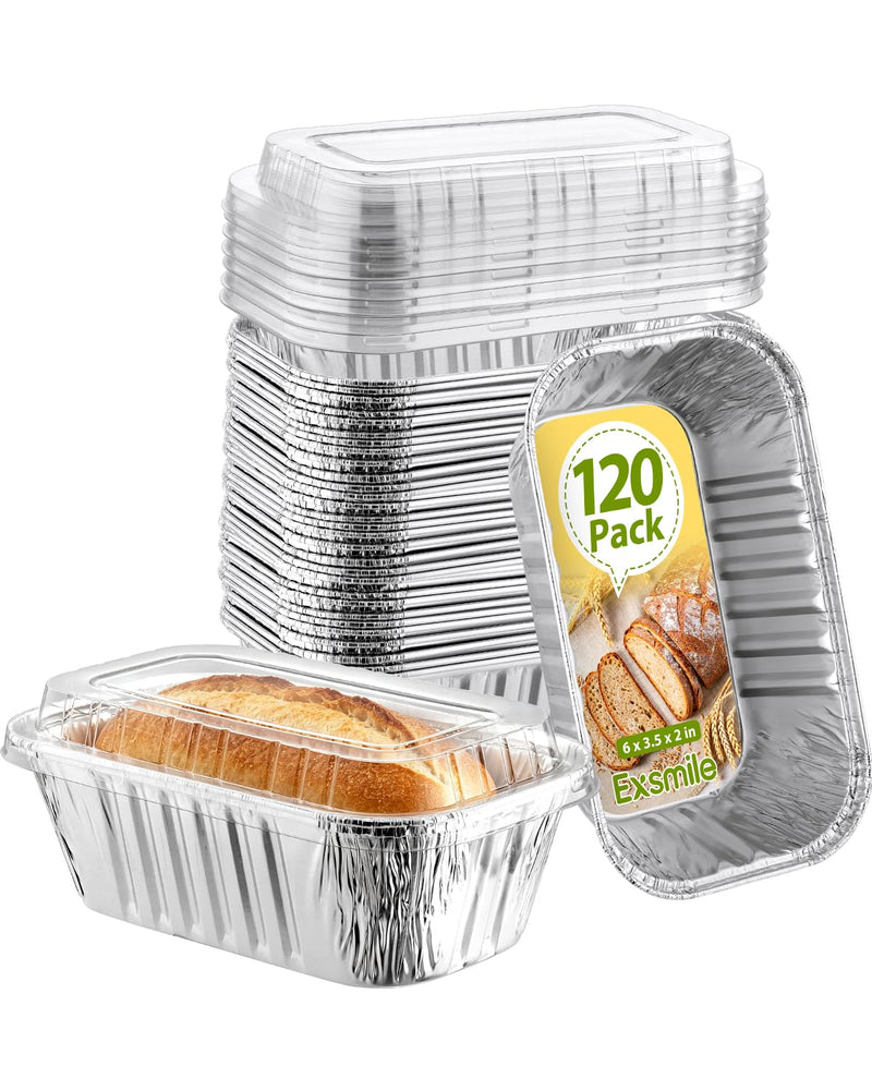 120 Pack 1 Lb Aluminum Loaf Pans with Lids - 6x3.5x2 Mini Loaf Pan, Small Disposable Tin Foil Baking Pans for Baked Bread, Cakes, Meat, Loaves 120