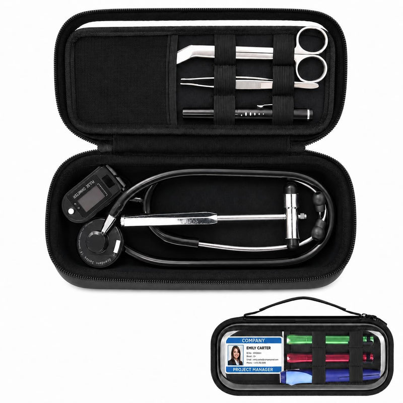Stethoscope Case Compatible with 3M Littmann Classic III/Lightweight II S.E/Cardiology IV Diagnostic/for MDF Hard Shell Holder with Clear ID Window for Nurses EMTs Doctor Medical Students Black