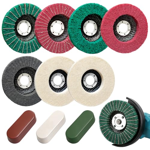 10Pcs 4.5'' Buffing Wheel & Compound Kit, Polishing Wheel for Angle Grinder 10