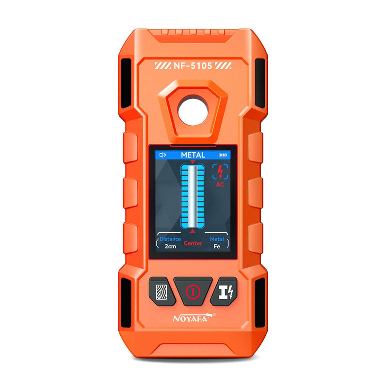 NOYAFA Rechargeable Stud Finder Wall Scanner, 6 in 1 Electronic Wall Detector | Positioning Hole HD LCD Display, Audio Alarm, Accurately Detects Wood, Metal Studs, Live AC Wires, Joists and Pipes Orange