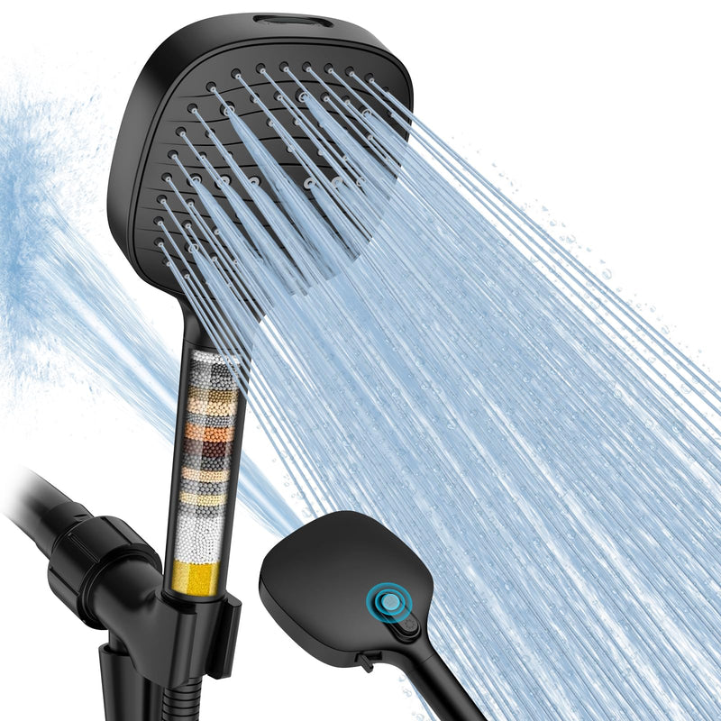 Filtered Shower Head with Handheld, High Pressure 7 Mode Black Handheld Shower Head with Hose and Filters for Hard Water, Built-in Power Wash to Clean Tub, Remove Chlorine - Reduce Dry Itchy Skin