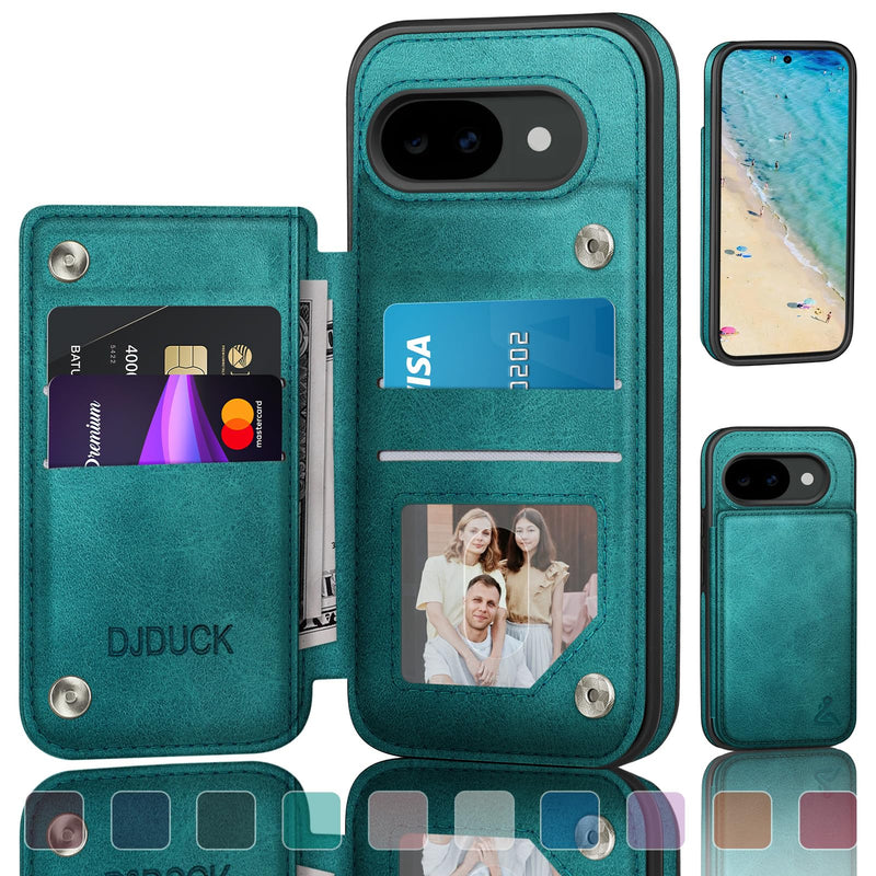 DJDUCK Designed for Google Pixel 10A Case Wallet with Card Holder, [Magnetic Clasp Cover] [RFID Blocking Leather Protection] Shockproof Women Men Cases 6.1 Inch for Pixel 10A Blue Green