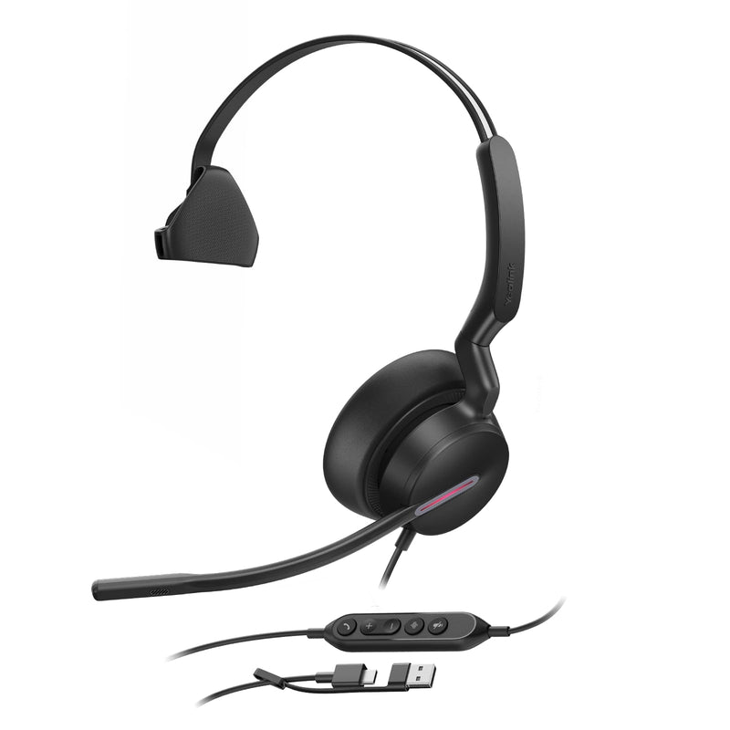 Yealink UH46 Mono Wired Headset with Mic Noise Cancelling Headset USB -C/A | Plug & Play for PC Computer Laptop 3 Noise Cancelling Microphones for Home Office Online Meetings Teams Certified UC Platform
