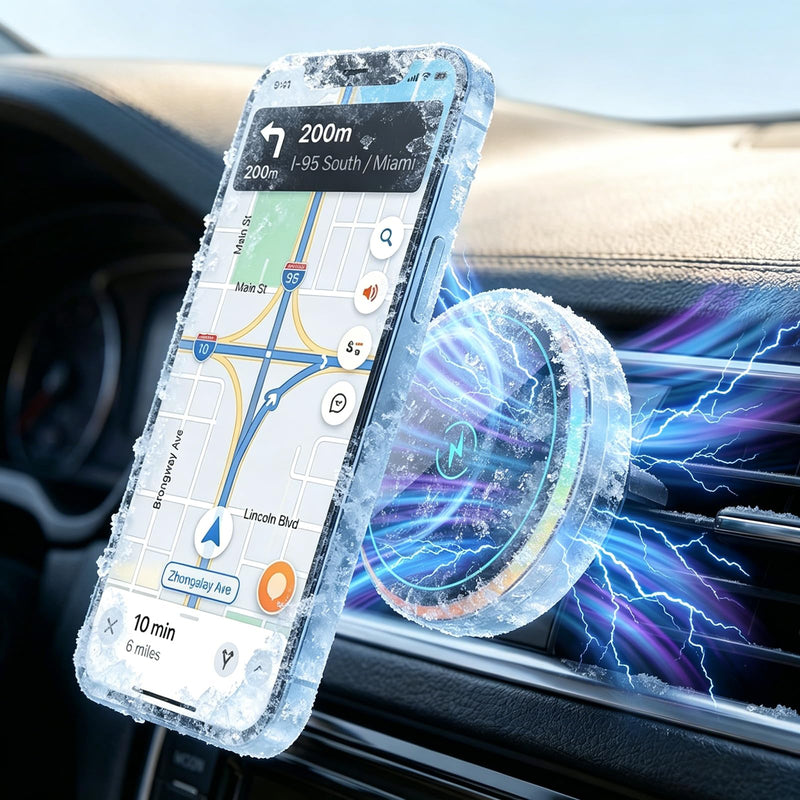 Wireless Car Charger with Semiconductor Cooling, Magnetic Phone Mount for iPhone 17/16/15/14/13 Series, 15W Fast Charging Car Holder with RGB Ambient Light, Auto-Aligning Vent Clip Mount
