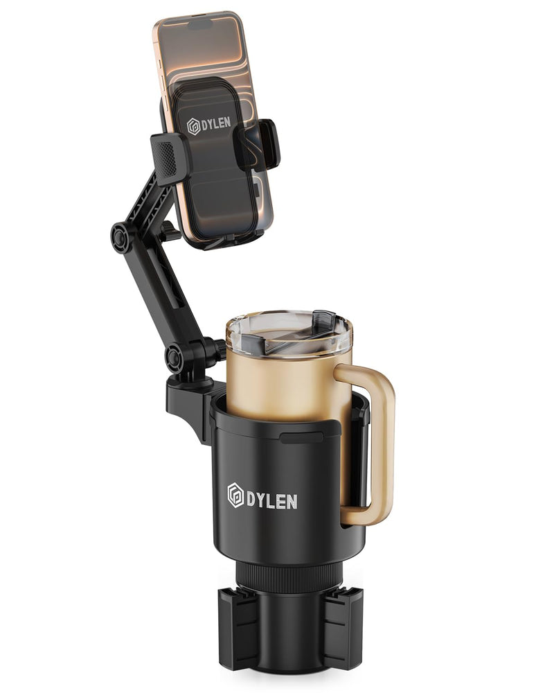 DYLEN Cup Holder Phone Holder for Car, 2 in 1 Cup Holder Phone Mount | Long-Arm Supports 360° Rotation, Adjustable Base, Car Phone Holder Compatible with All Cell Phones| Anti-Slip&No Shake Design