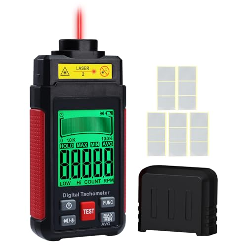 Digital Tachometer RPM Meter with LCD Display, Non-Contact and Contact Rotation Speed Tester, Handheld Motor Speed Gauge for Automotive, HVAC, Industrial Equipment
