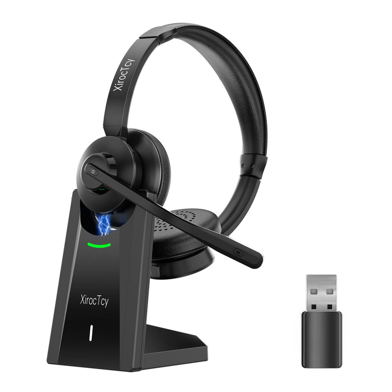 Wireless Headset with Mic for Work, Bluetooth Headset, Mic Clear Calls, Wireless Headphones with AI Noise Cancelling Microphone (Bluetooth 5.3 & Mic Mute), USB Dongle, for PC/Zoom/Office Black