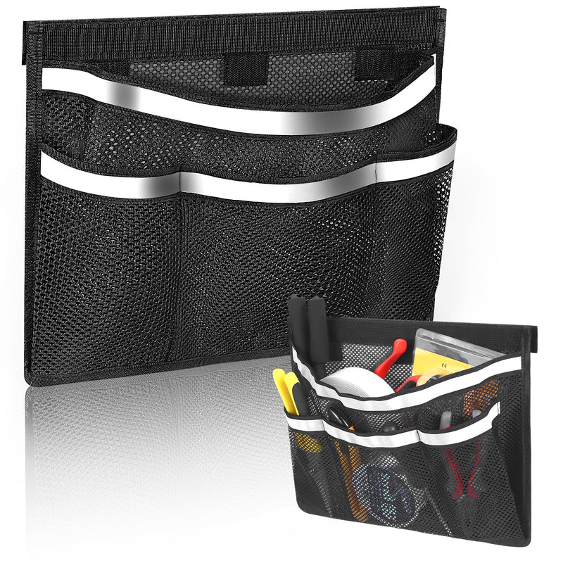 2 PCS 13.7"x 9.8" Boat Storage Mesh Bag, Upgraded 2-Layer 1 Large+3 Small Pockets Self-Adhesive Organizer with 3 Strong Adhesive Pads Double Reflective Strips, Keep Your Boat Tidy and Items Secure