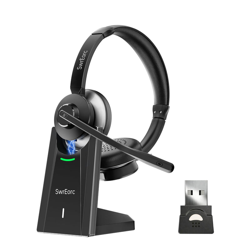 Bluetooth Headset, Wireless Headset with Mic for Work, Advanced AI Noise Cancelling Microphone (Clear Calls & Mic Mute), Bluetooth 5.3, USB Dongle, Headphones with Mic, for PC/Zoom/Office Black