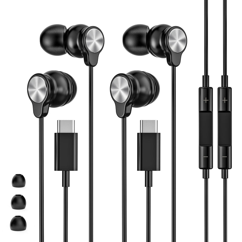 2 Pack USB C Headphones Wired Earbuds for Samsung Galaxy, iPhone 17/16/15 | Wired Earbuds USB C with Clear Mic & Noise Isolation, HiFi Stereo, Type C, Wired Headphones for Galaxy S26 Ultra S25 A16 2 Pack