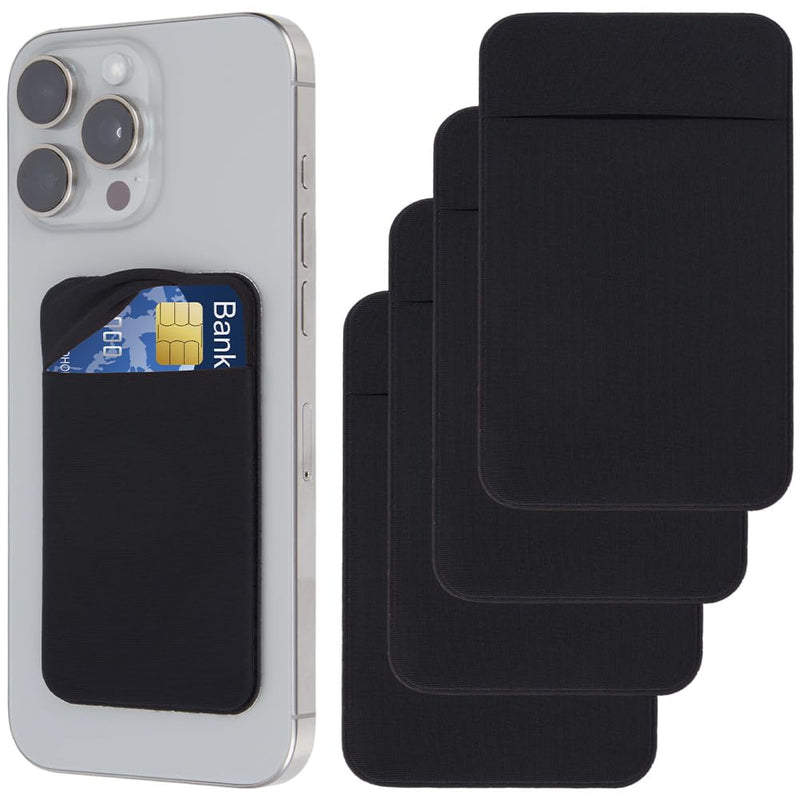 CREATCABIN 4Pcs Cell Phone Card Holder Pocket Elastic Fabric Stretchy Stick on Wallet Credit Card Case Pouch Sleeve Self Adhesive Card Holders Wallet Sleeve Pocket Pouch Compatible for Mobilephone